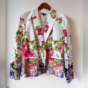 Floral Women's Blazer - White, Pink, Green, Purple